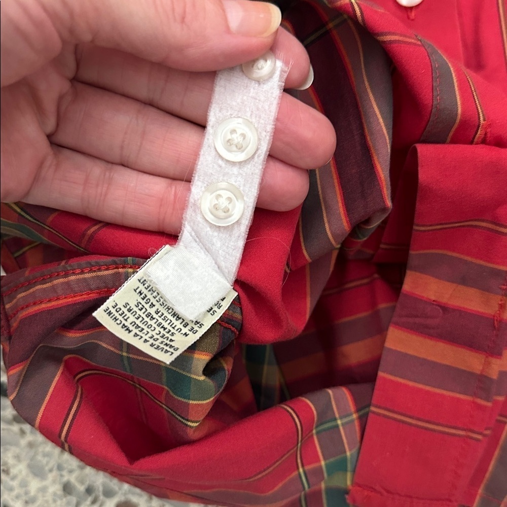 Eddie Bauer red green holiday tartan plaid button up down shirt cotton small s - Picture 7 of 8